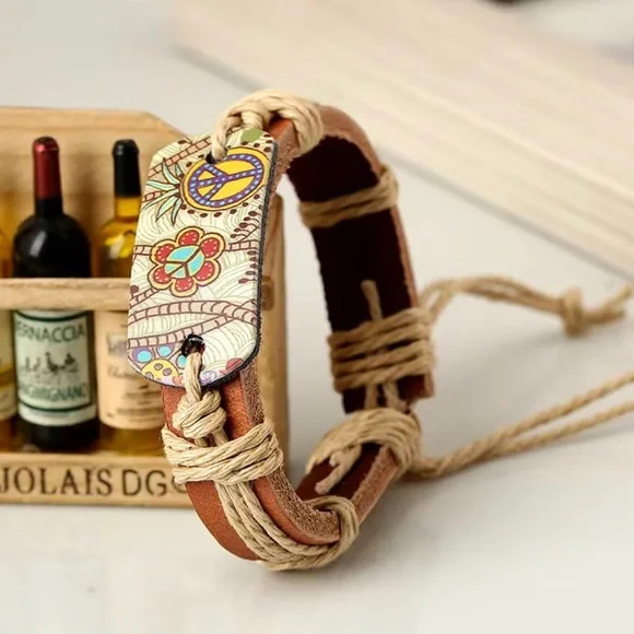 Hemp Rope Braided Leather Bracelet Vintage Style - Picture 4 of 5